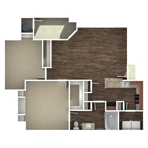 Floor plan for 2 beds, 1 bath, 966 sqft